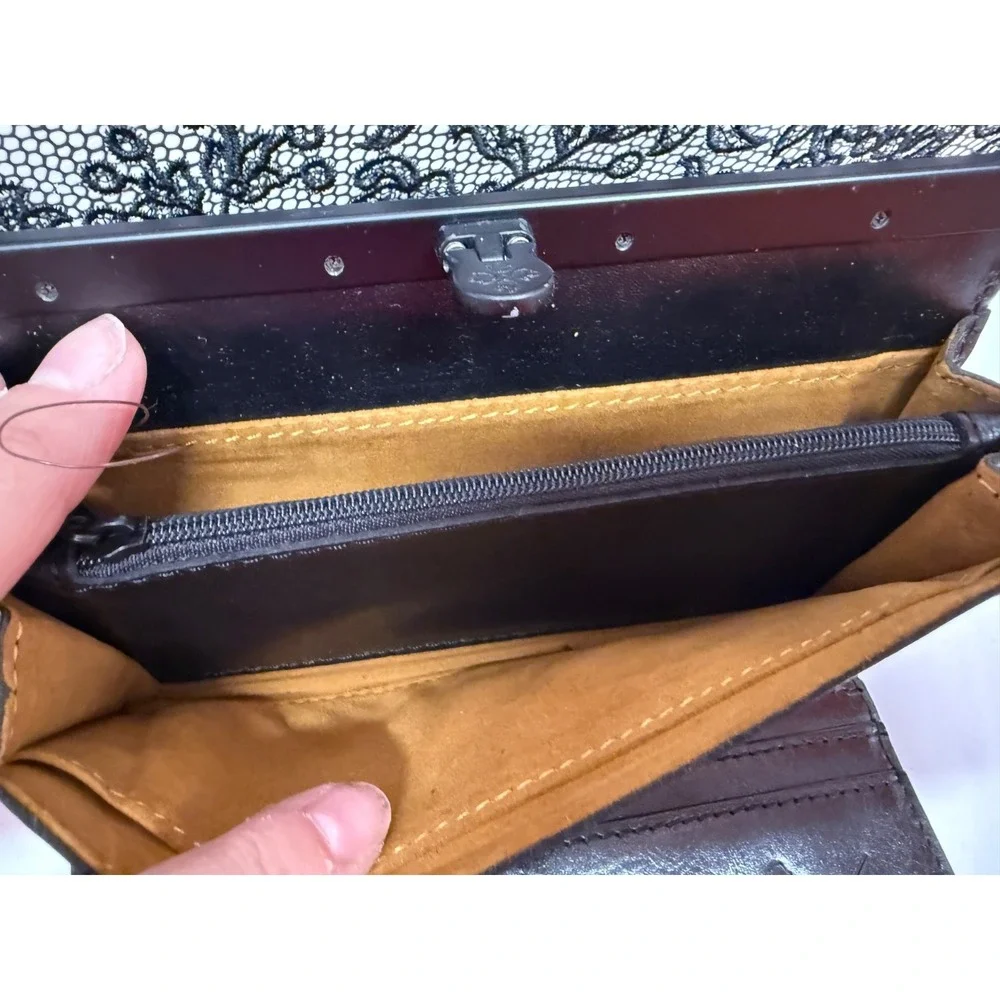 NWT PATRICIA NASH CAUCHY LEATHER FRAME CLUTCH WALLET BLACK CHANTILLY‎ LACE $129